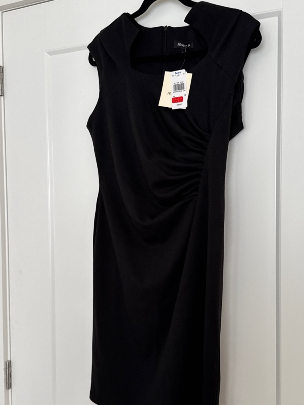 Sears Black Sleeveless Midi Dress with Side Ruching